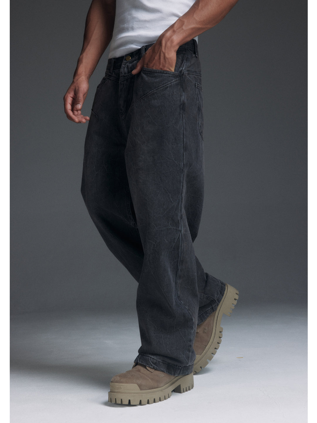 NOVACAM Water-Ripple Washed Baggy Jeans | Face 3 Face