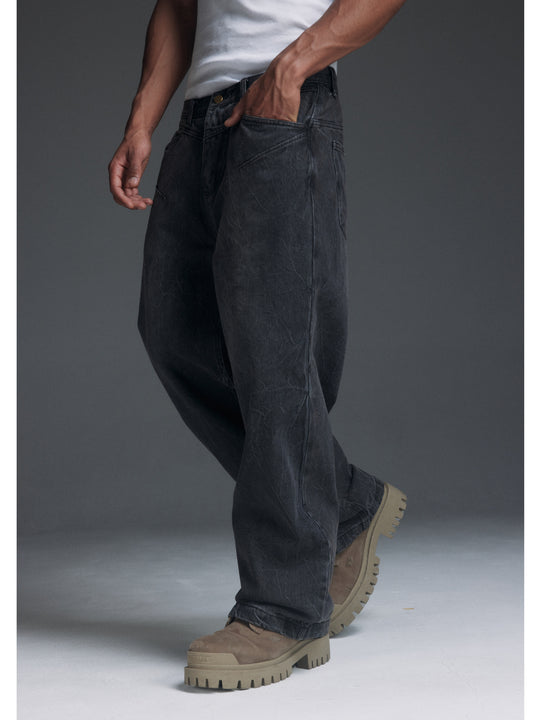 NOVACAM Water-Ripple Washed Baggy Jeans | Face 3 Face