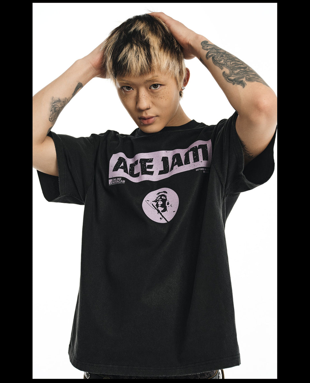 NOVACAM ACE JAM Vintage Washed Black Stitch Tee | Face 3 Face