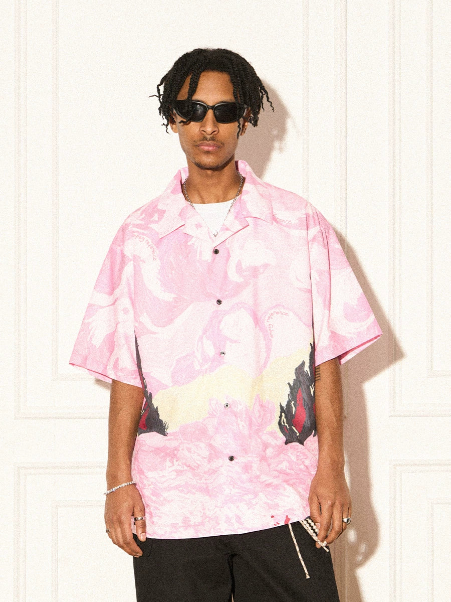 EMPTY REFERENCE Dream Landscape Oil Hand Painted Short Sleeved Shirt