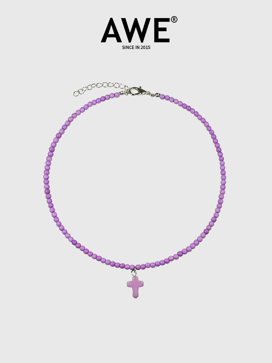AWE Stone Beads Cross Necklace | Face 3 Face