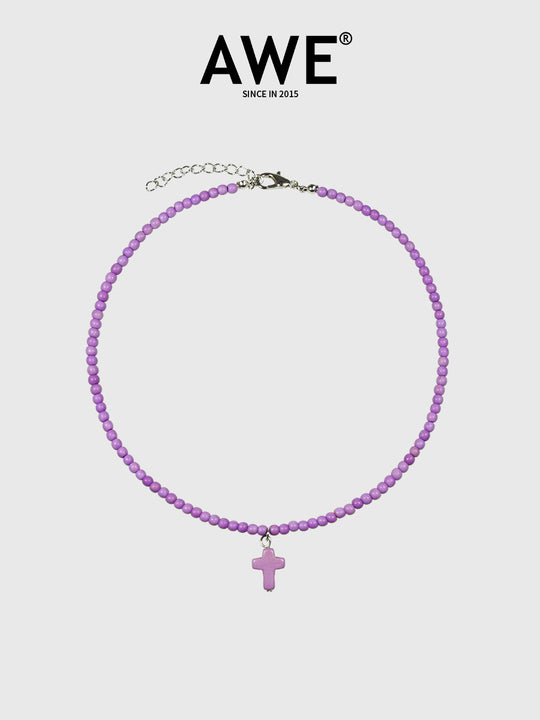 AWE Stone Beads Cross Necklace | Face 3 Face