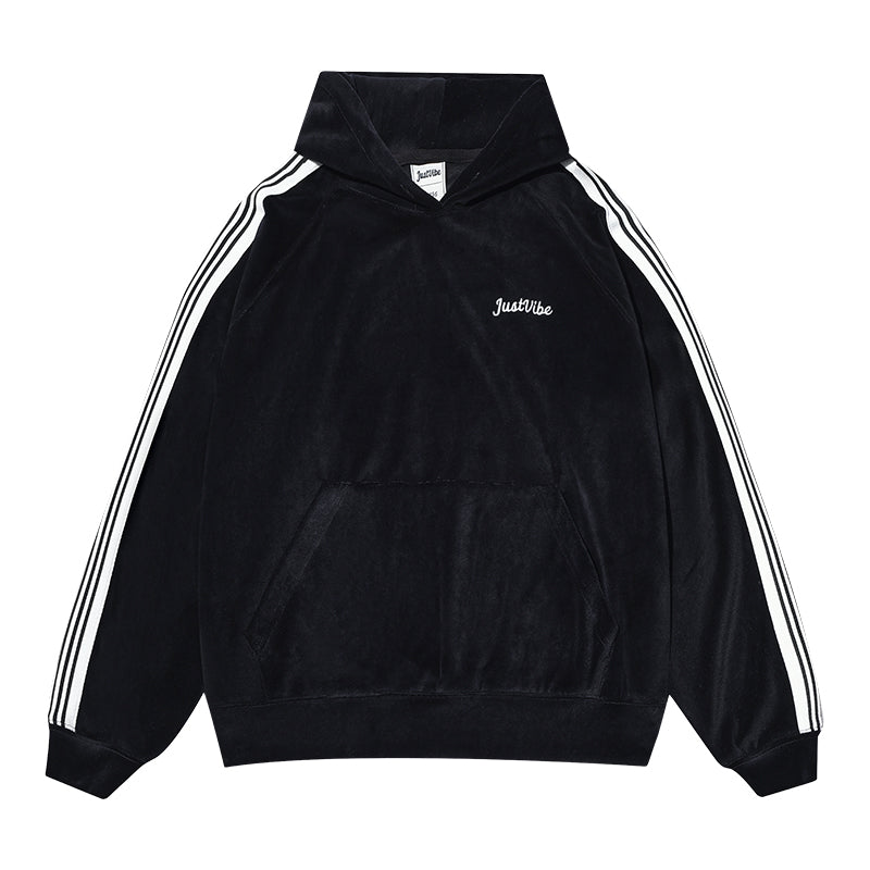JUST VIBE Side Stripe Velvet Hoodie | Face 3 Face