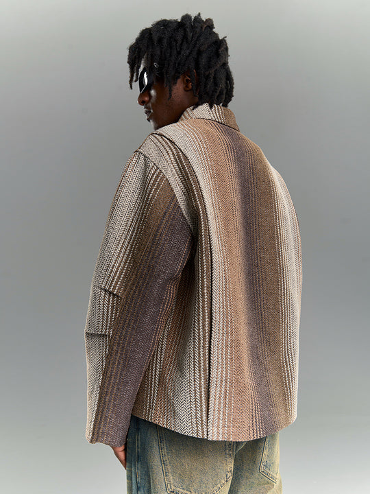YADcrew Gradient Pleated Striped Shirt Jacket