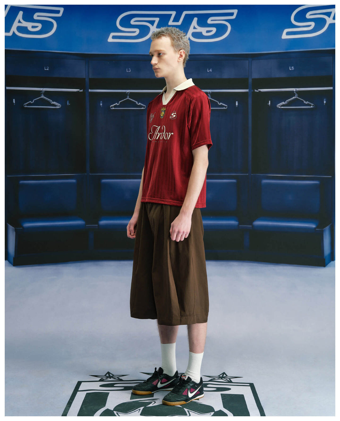 S45 Logo Patch Striped Short Sleeve Polo Soccer Jersey | Face 3 Face
