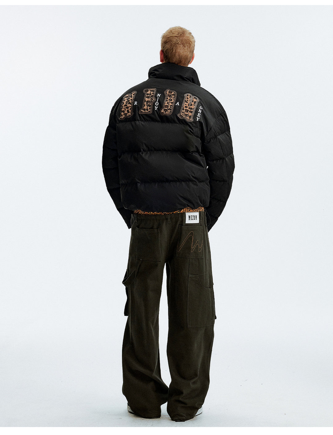 MEDM Leopard Collar Logo Patch Down Jacket | Face 3 Face