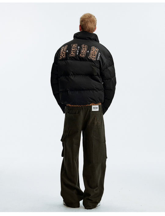 MEDM Leopard Collar Logo Patch Down Jacket | Face 3 Face