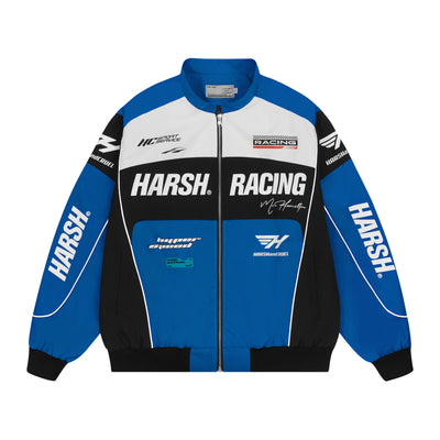 Harsh and Cruel Retro Motorcycle Racing Logo Jacket - This stylish jacket evokes the nostalgic atmosphere and powerful design of classic motorcycle racing. With high-quality materials and a bold logo print, it's a striking statement piece that seamlessly integrates into a street-style wardrobe. Versatile for spring and fall layering, this jacket captures the energy of the racetrack.
