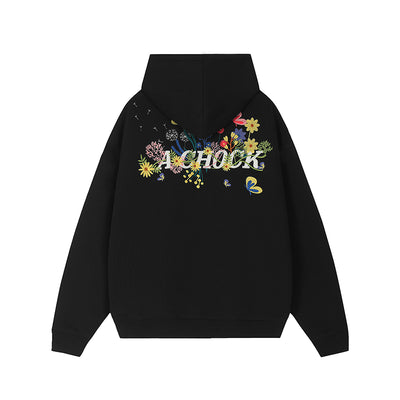 Achock Floral Embroidery Zipper Hoodie