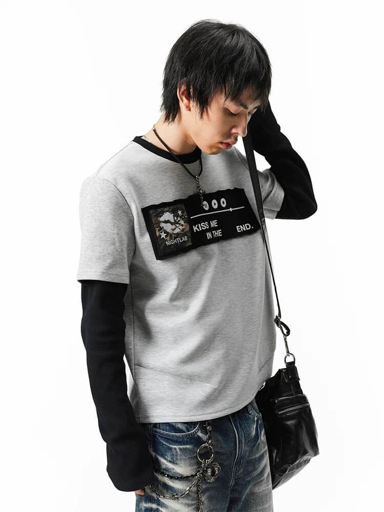 Night Lab Kiss Me Playlist Patch Layered Waffle Sleeve Tee | Face 3 Face