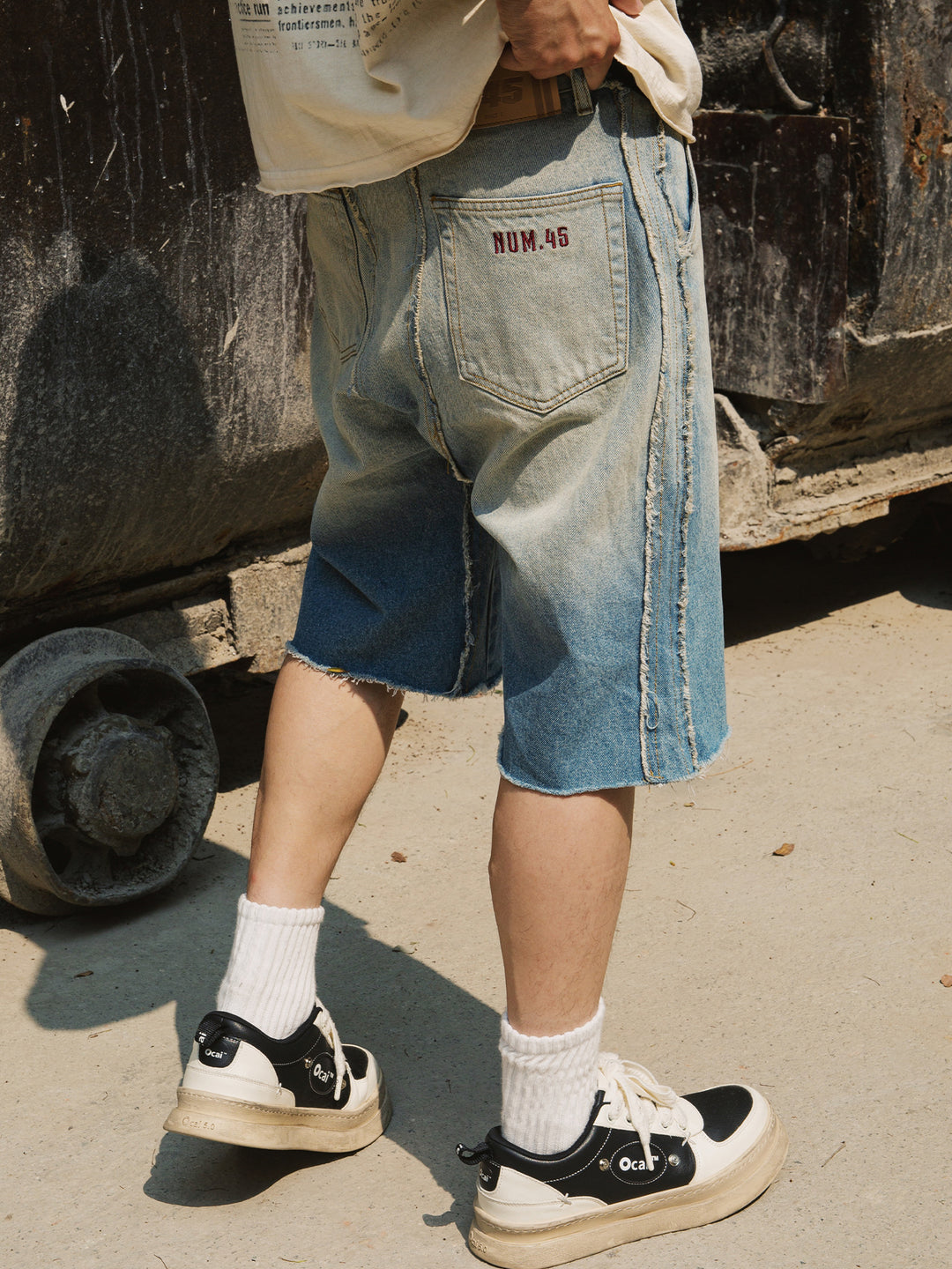 S45 Washed Gradient Double Raw Edge Denim Shorts | Face 3 Face