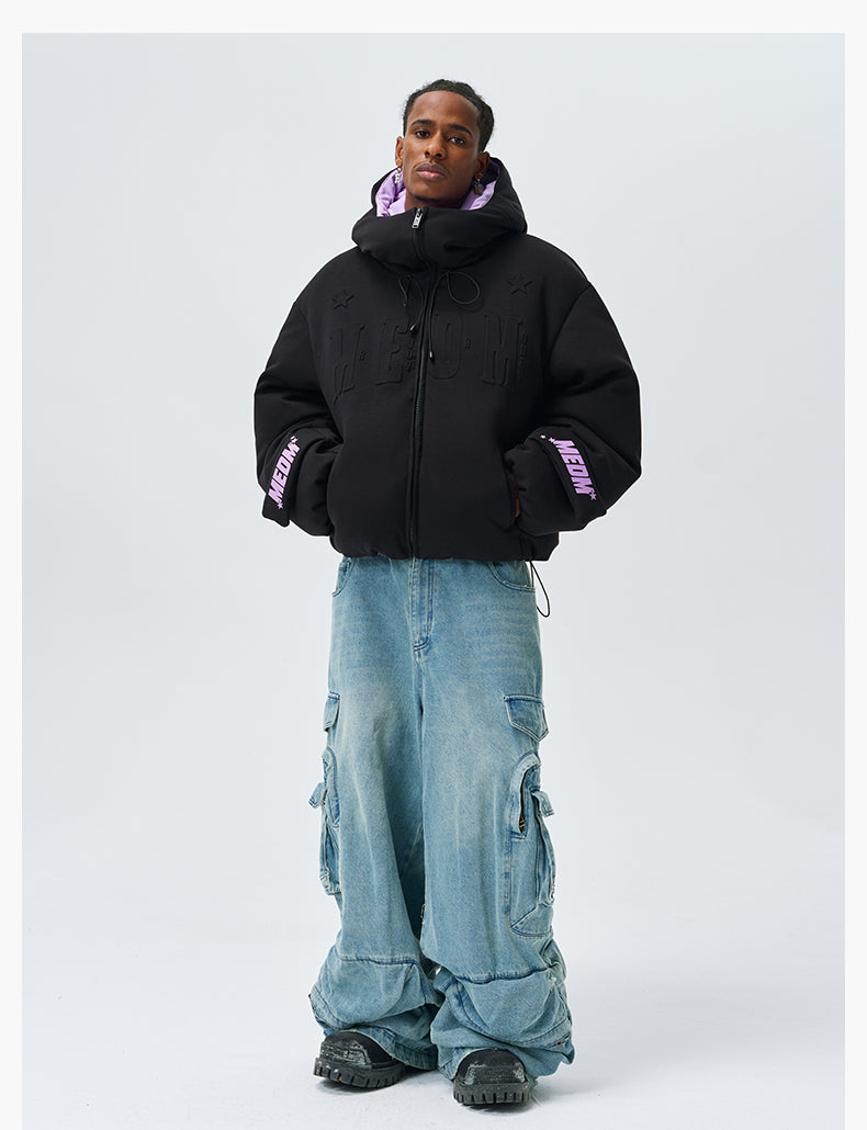 MEDM Embossed Logo Hooded Down Jacket | Face 3 Face