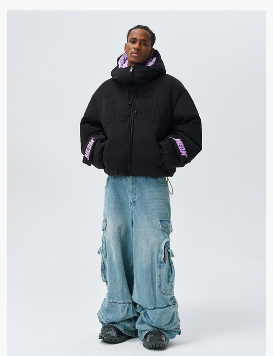 MEDM Embossed Logo Hooded Down Jacket | Face 3 Face