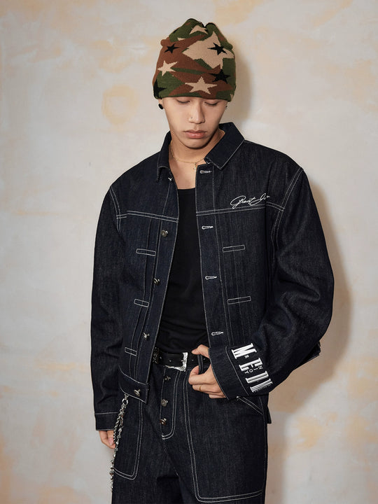 MEDM Embroidered Raw Denim Jacket | Face 3 Face