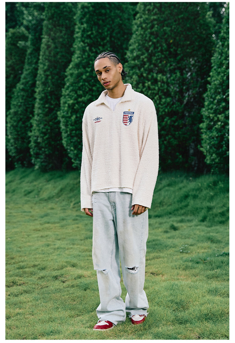 Remedy Number Patch Embroidered Polo Knit Sweater | Face 3 Face