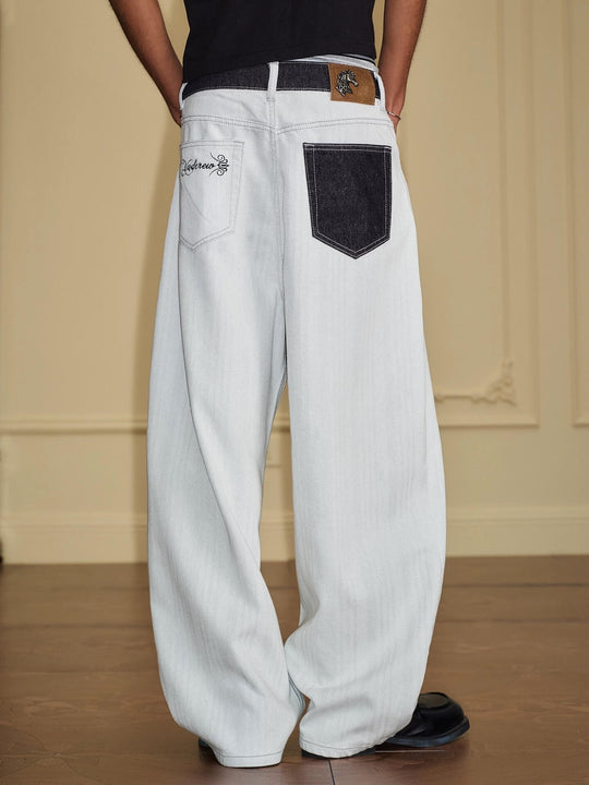 YADcrew Herringbone Waist Contrast Baggy Jeans | Face 3 Face