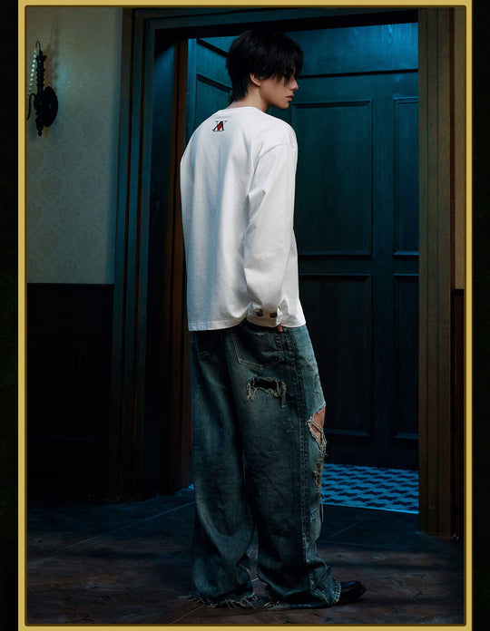 MEDM × HUNTER×HUNTER Character Embroidered Patch Long Sleeve Tee | Face 3 Face