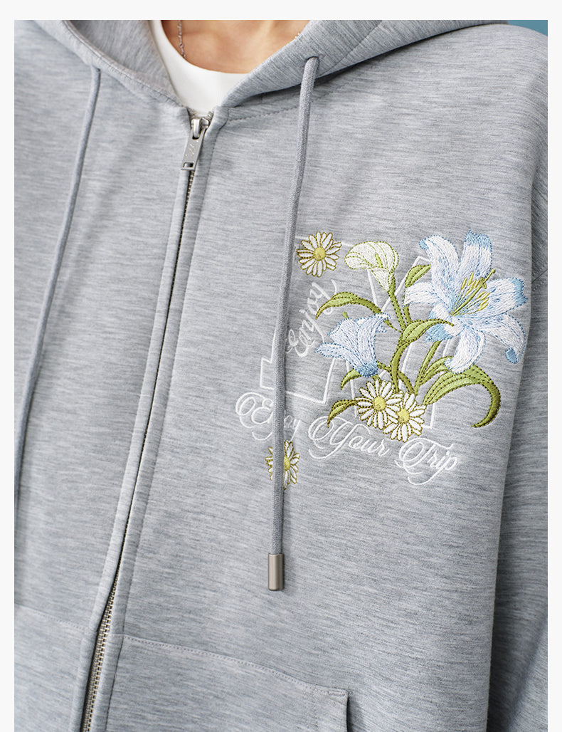 MEDM Floral Embroidery Air Layer Zip-Up Hoodie | Face 3 Face