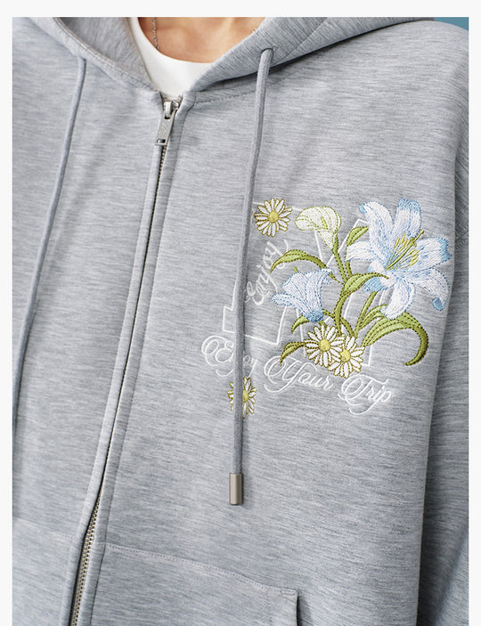 MEDM Floral Embroidery Air Layer Zip-Up Hoodie | Face 3 Face