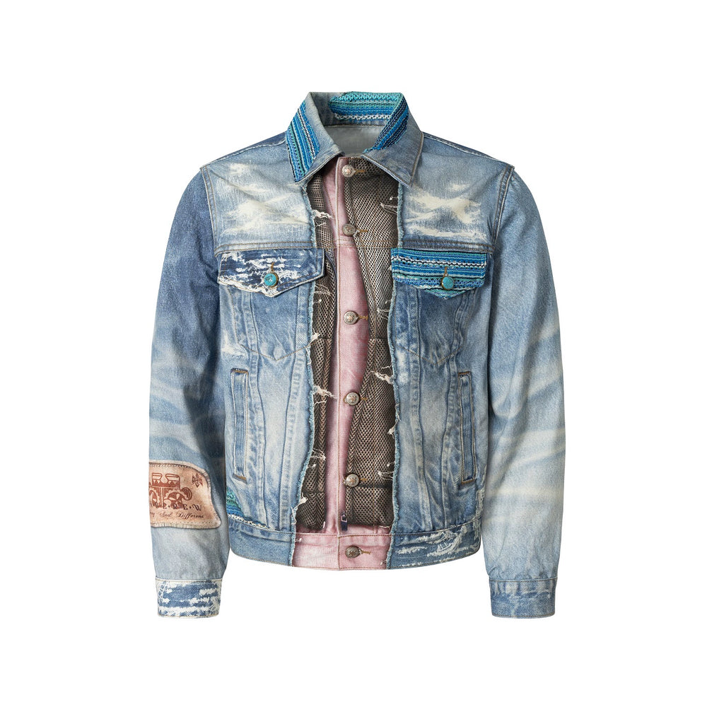 YADcrew Washed Digital Print Denim Jacket | Face 3 Face