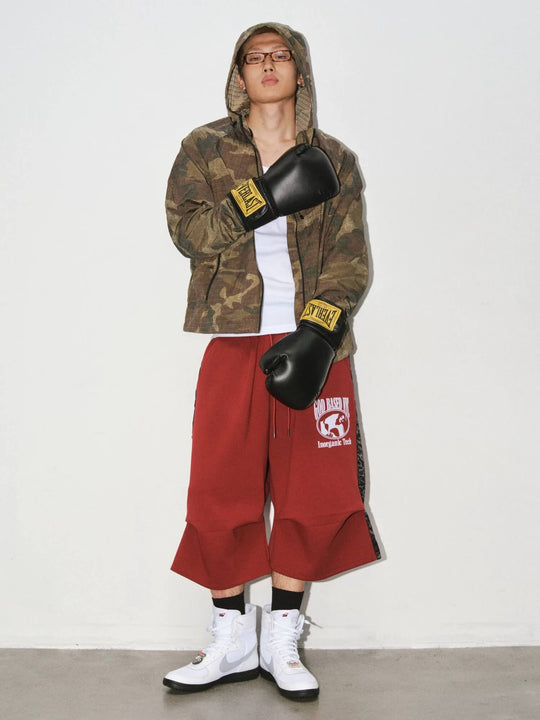 NOVACAM Flocked Print 3D Side Stripe Baggy Sweat Shorts | Face 3 Face