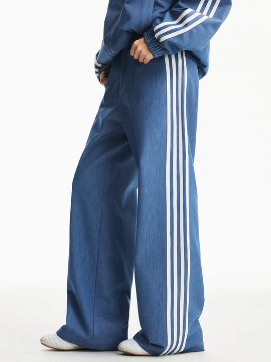 MEDM Stripe Line Denim Sport Pants | Face 3 Face