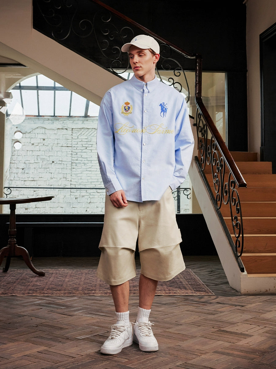 Harsh and Cruel Vintage Embroidered Oxford Loose Long Sleeve Shirt | Face 3 Face