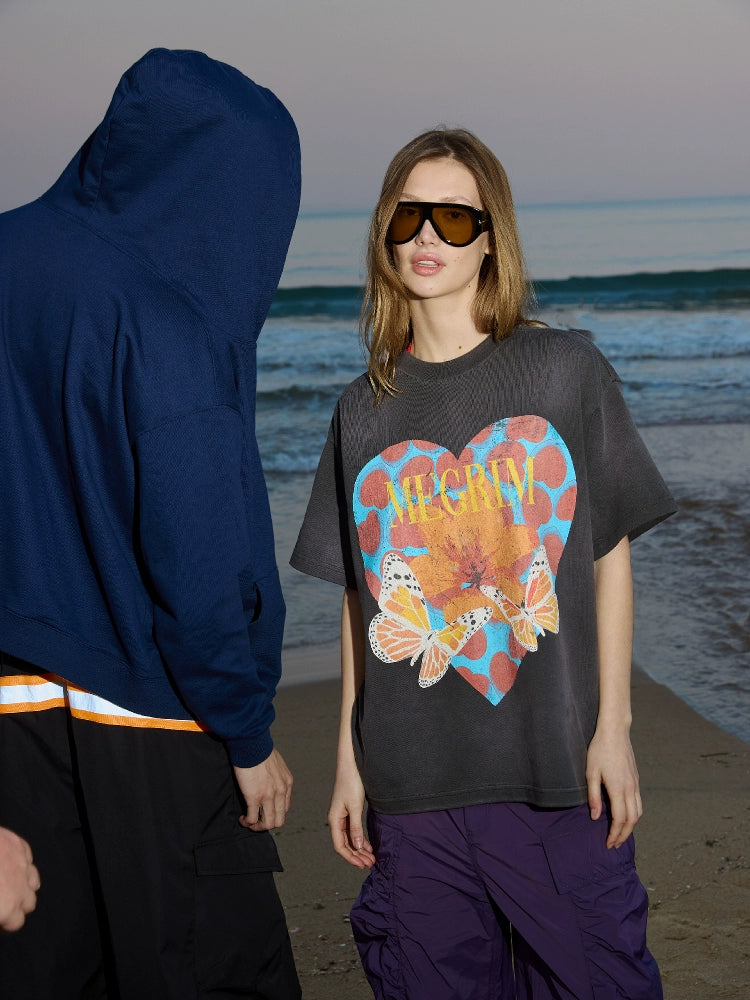 RUSURE Washed Butterfly Heart Print Tee | Face 3 Face