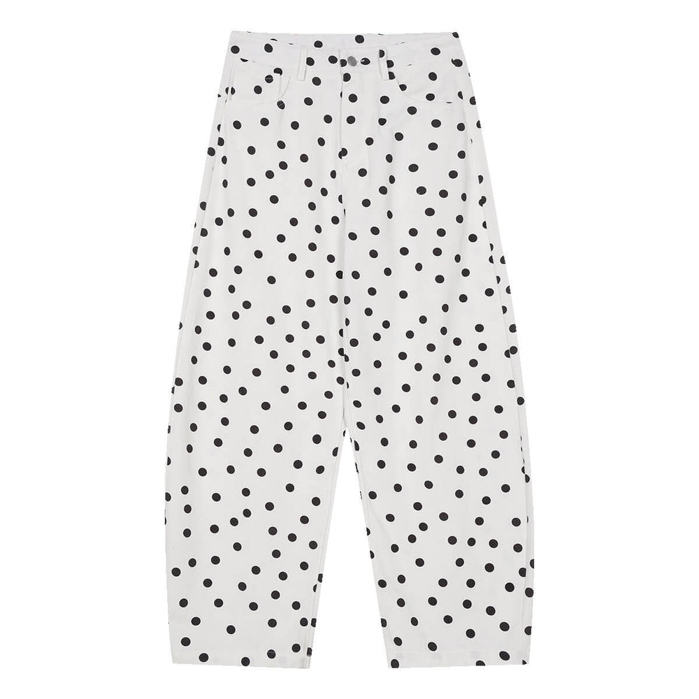 MEDM All Over Polka Dot Print Curved Baggy Pants | Face 3 Face