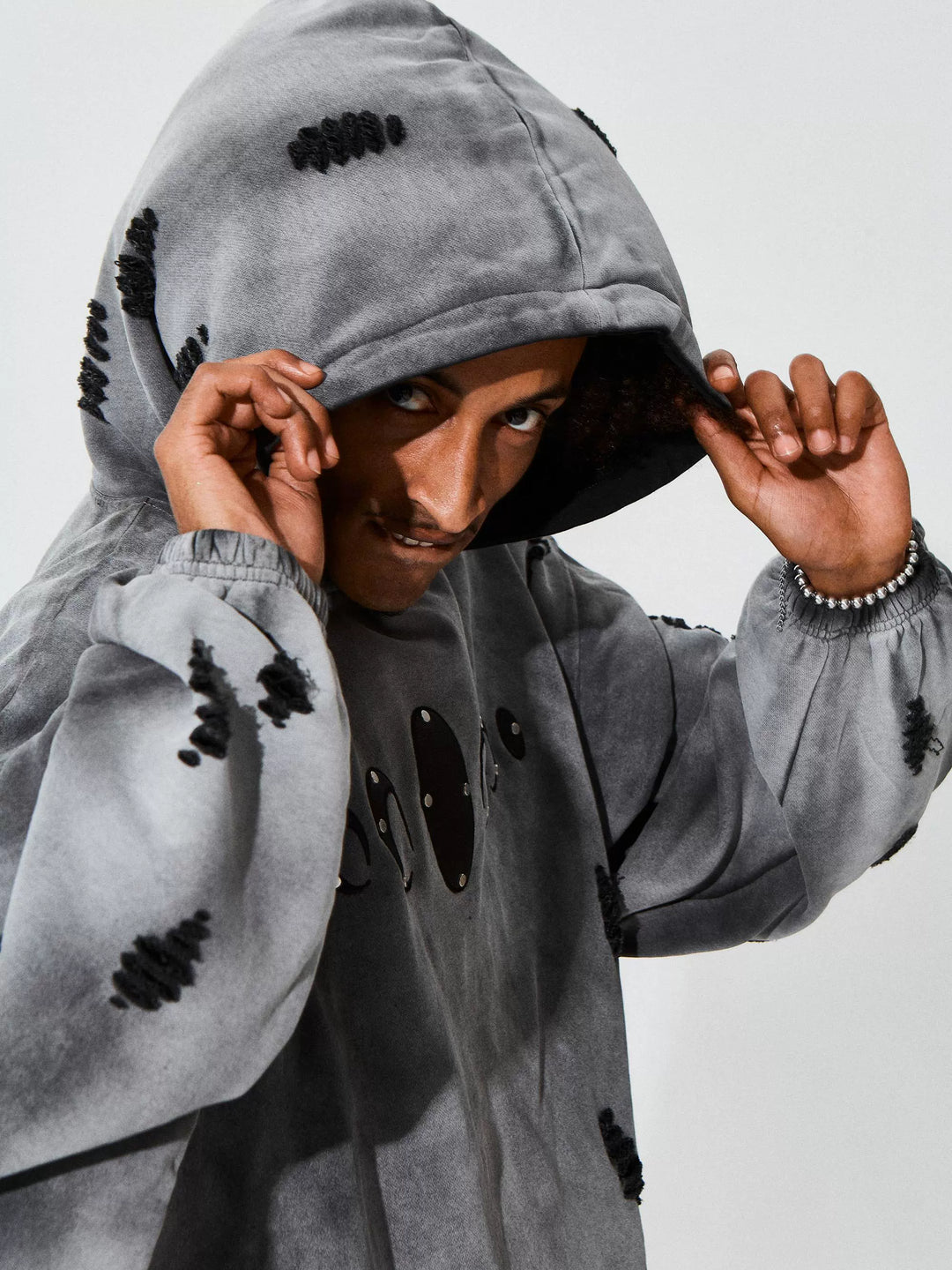 KARMANISTIC Distressed Washed Rivets Hoodie | Face 3 Face