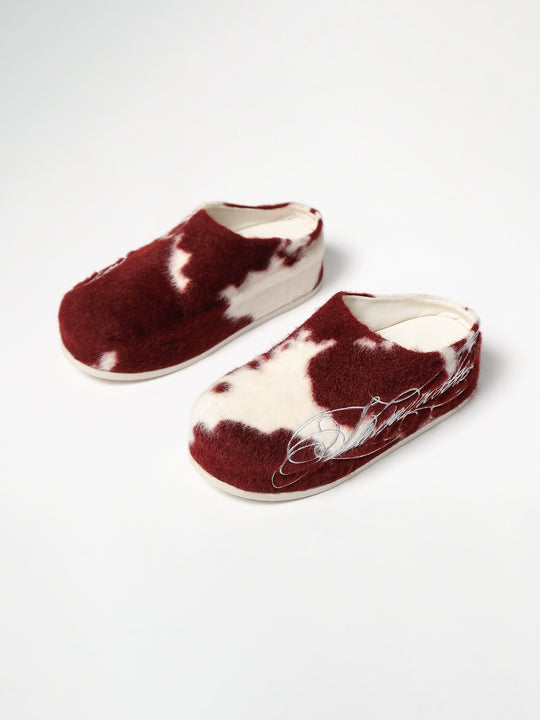 KARMANISTIC Fur Embroidered Red Slipper Clogs | Face 3 Face