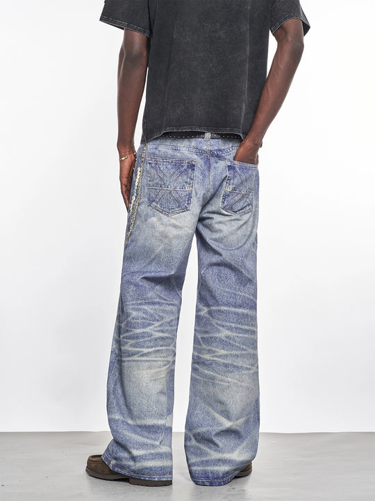 F3F Select 3D Chain Print Washed Jeans | Face 3 Face