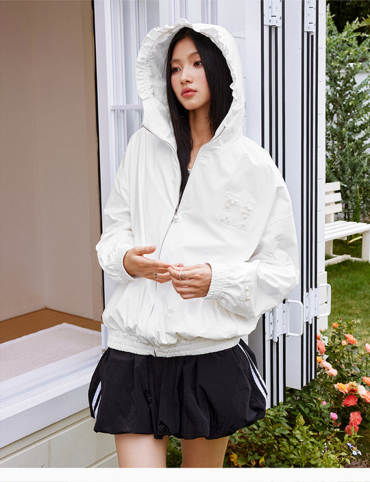 MEDM Pearl Logo Lace Hooded Zip Jacket | Face 3 Face