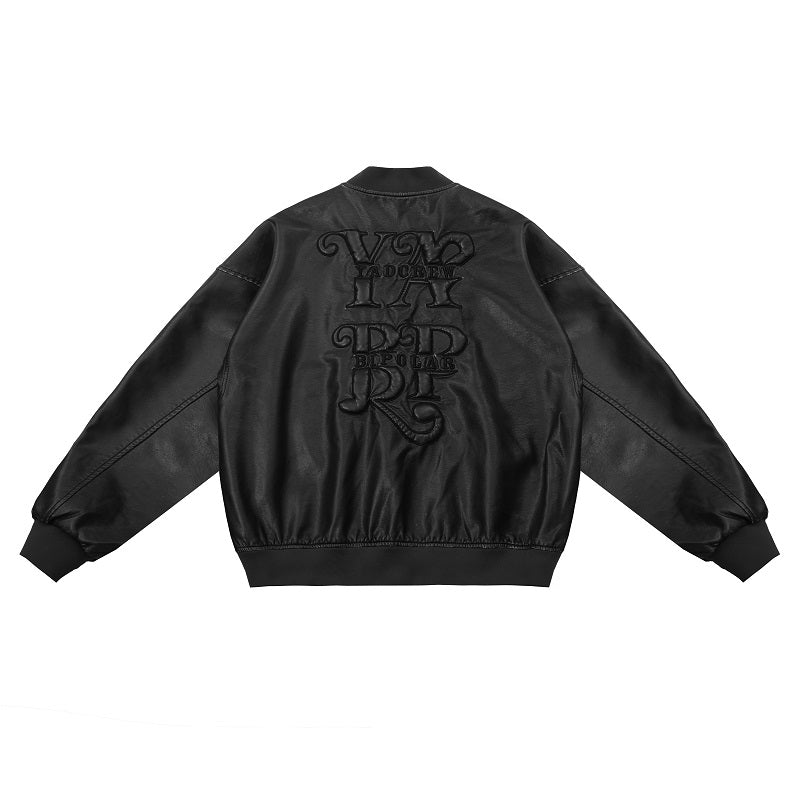 YADcrew x BIPOLAR Distressed 3D Cotton Filled Leather Bomber Jacket