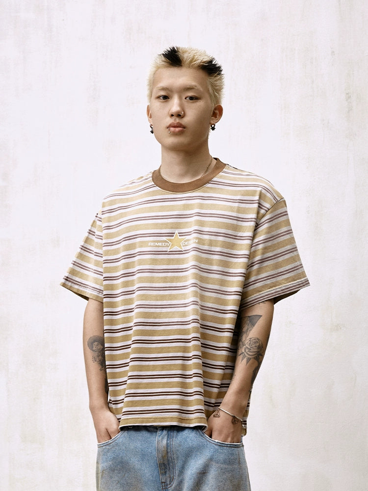 Remedy Washed Striped Star Print Tee | Face 3 Face
