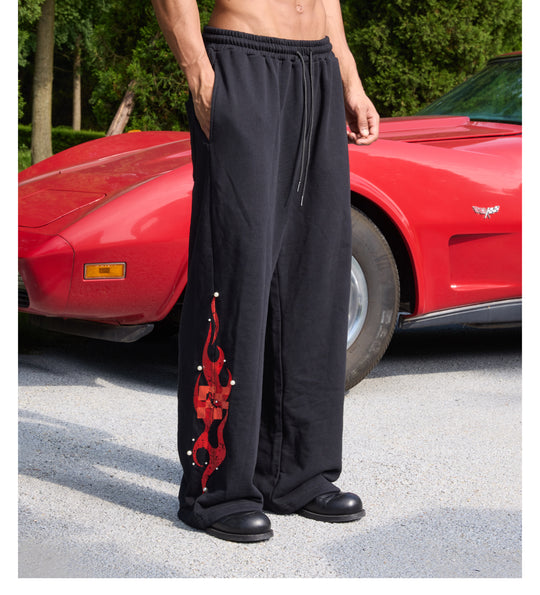 S45 Flame Print Pearl Baggy Sweatpants | Face 3 Face