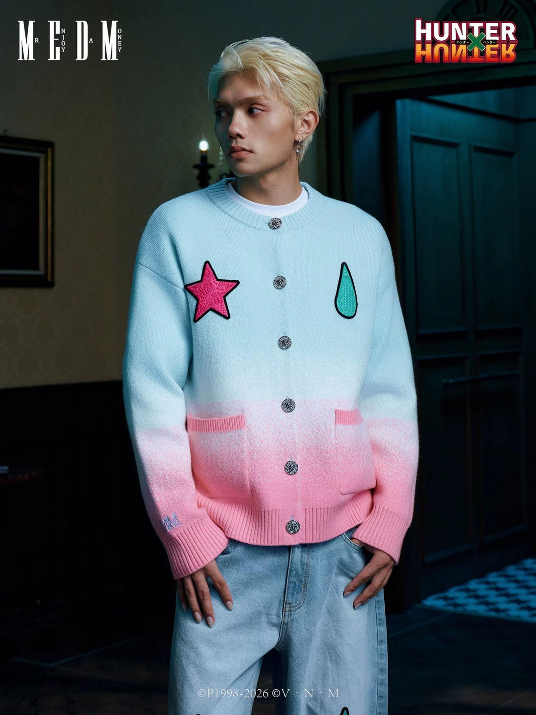 MEDM × HUNTER×HUNTER Hisoka Star and Teardrop Patch Gradient Cardigan | Face 3 Face