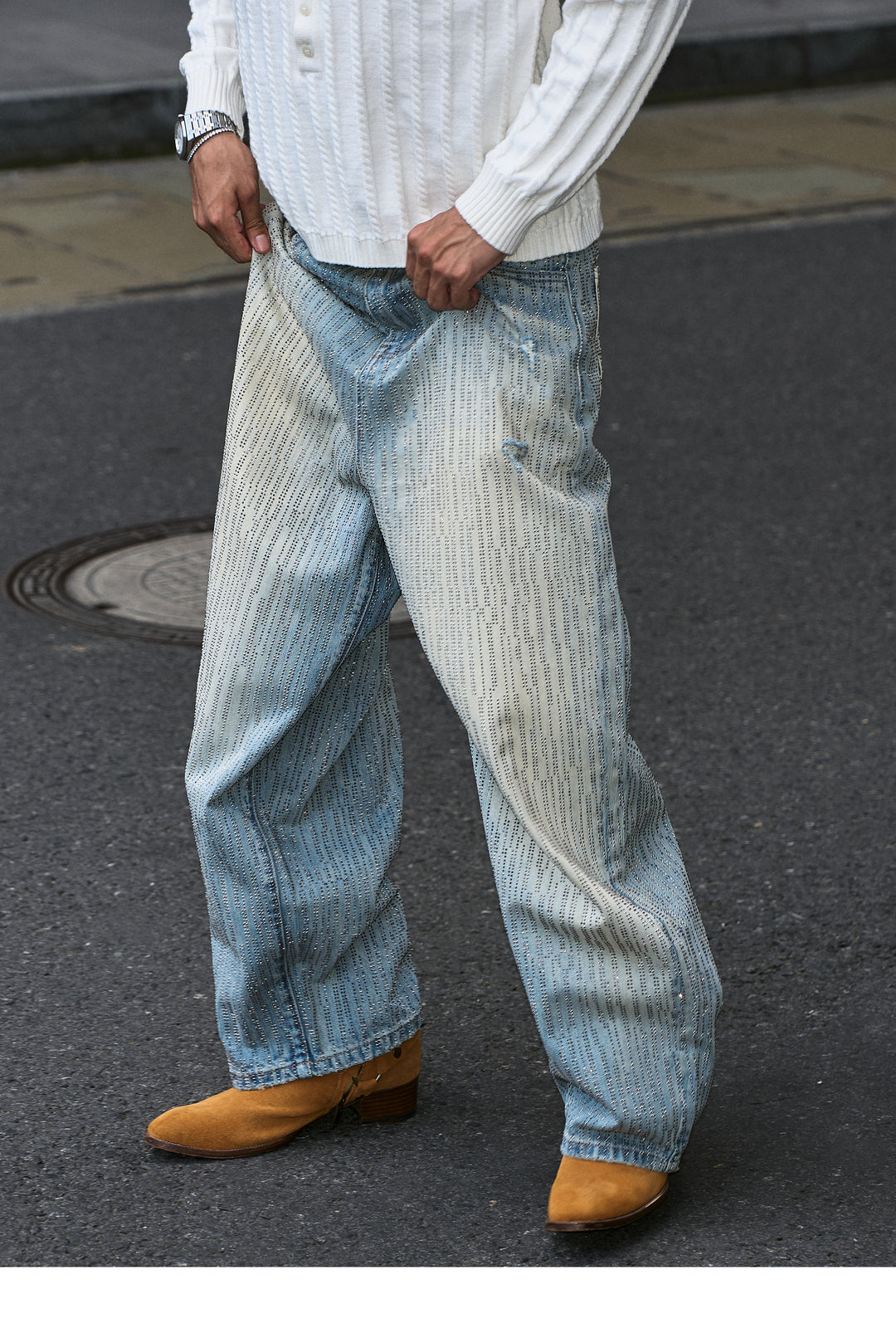 STEEPC Sparkling Rhinestone Washed Baggy Jeans | Face 3 Face