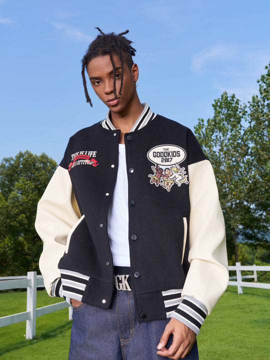 AFGK Star Angel Embroidered Varsity Jacket | Face 3 Face
