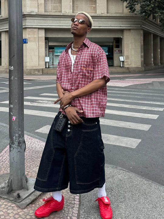 STEEPC Plaid Boxy Wide Short Sleeve Shirt | Face 3 Face