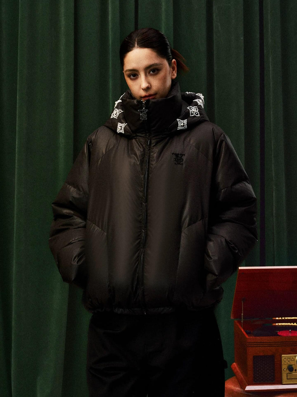 YADcrew Detachable Pearl Hood Down Jacket | Face 3 Face