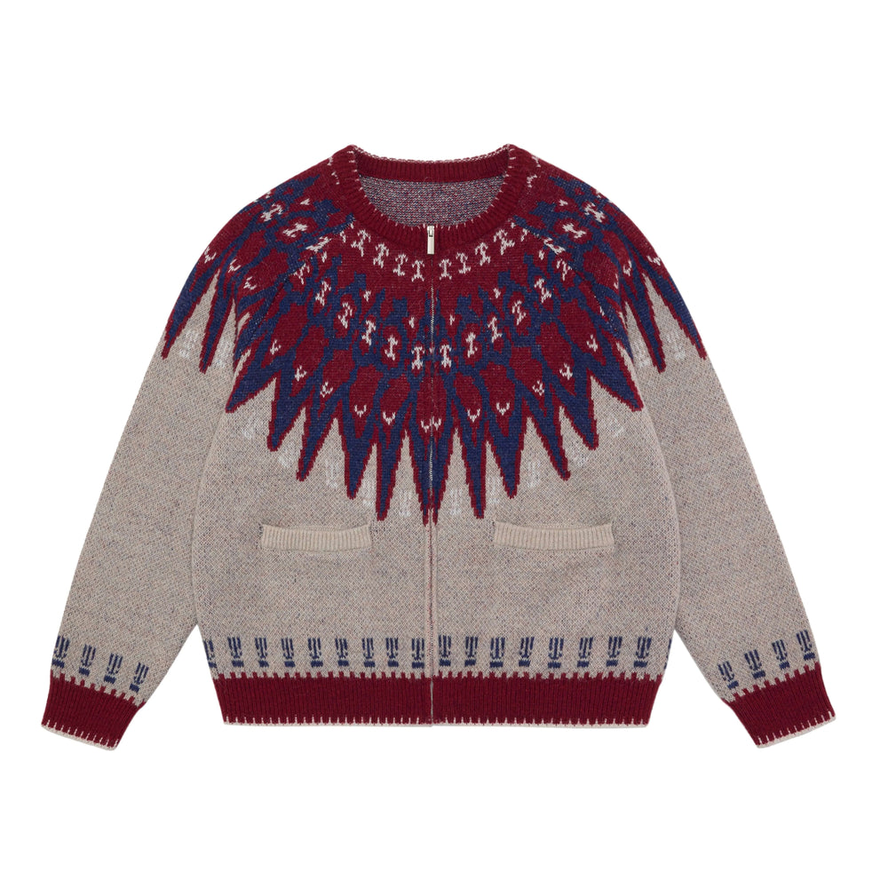 EVILKNIGHT(EK) Ethnic Pattern Knit Zip Up Cardigan