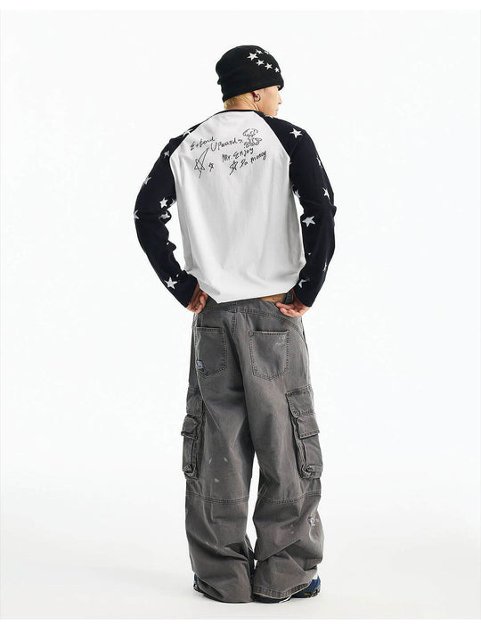 MEDM Star Print Raglan Long Sleeve Tee | Face 3 Face
