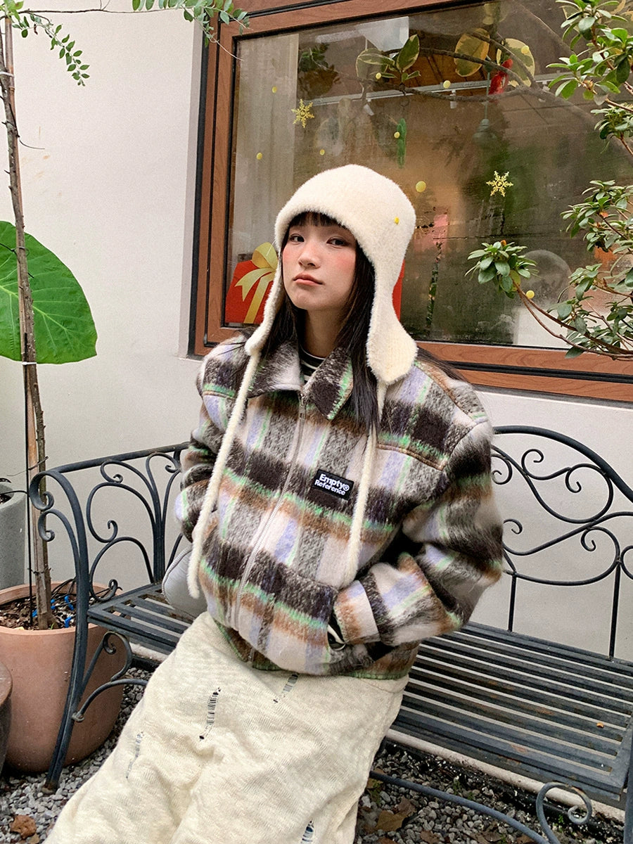 EMPTY REFERENCE Colorblocking Plaid Brushed Jacket | Face 3 Face