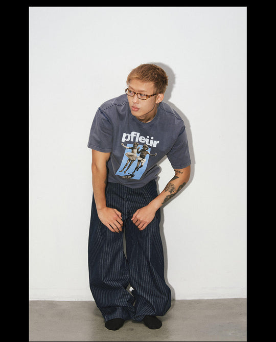 NOVACAM Vintage Washed Photo Print Short Sleeve Tee | Face 3 Face