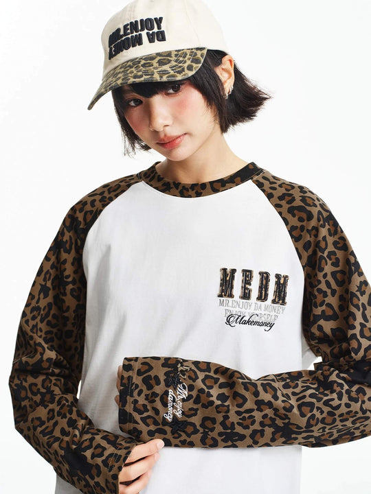 MEDM Leopard Camo Print Raglan Long Sleeve Tee | Face 3 Face