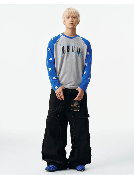 MEDM Star Print Raglan Long Sleeve Tee | Face 3 Face