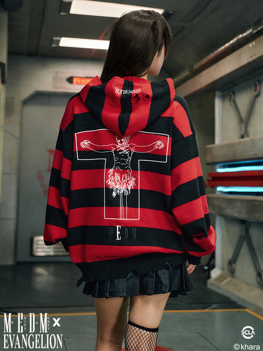 MEDM x EVA Lilith Stripe Zip-Up Knit Hoodie | Face 3 Face