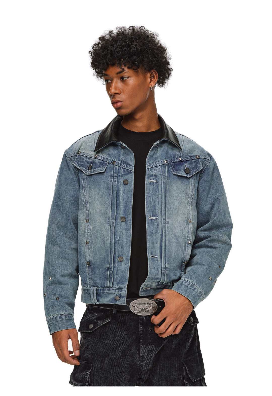 ANTIDOTE Rivet Studded Fleece Lined Denim Jacket | Face 3 Face