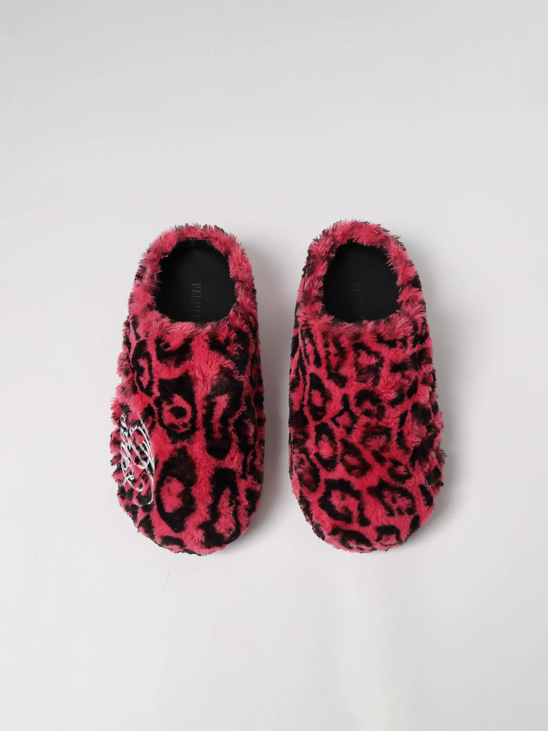 KARMANISTIC Rose White Leopard Fur Embroidered Slipper Clogs | Face 3 Face